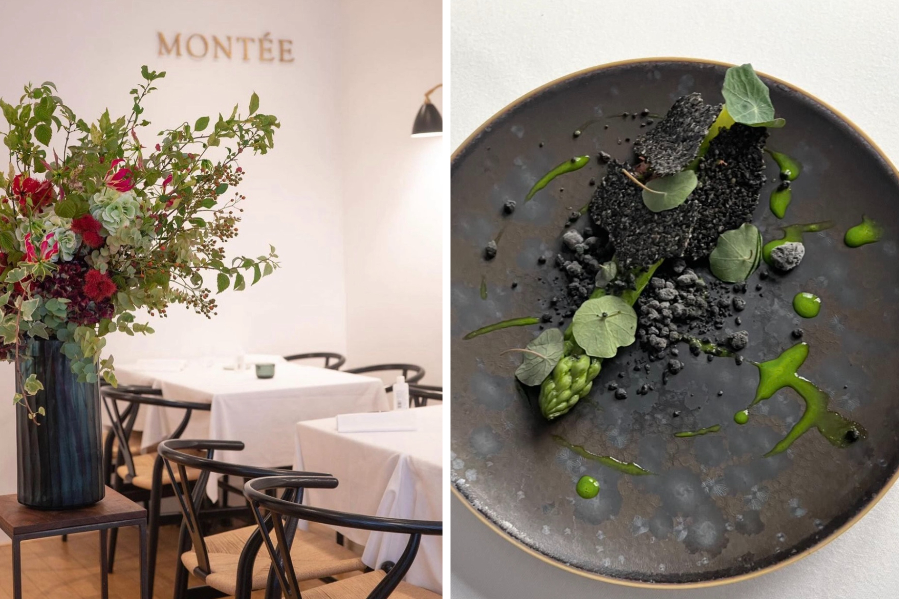 Asperge, sésame noir et ail d’ours © Montée (Paris)
