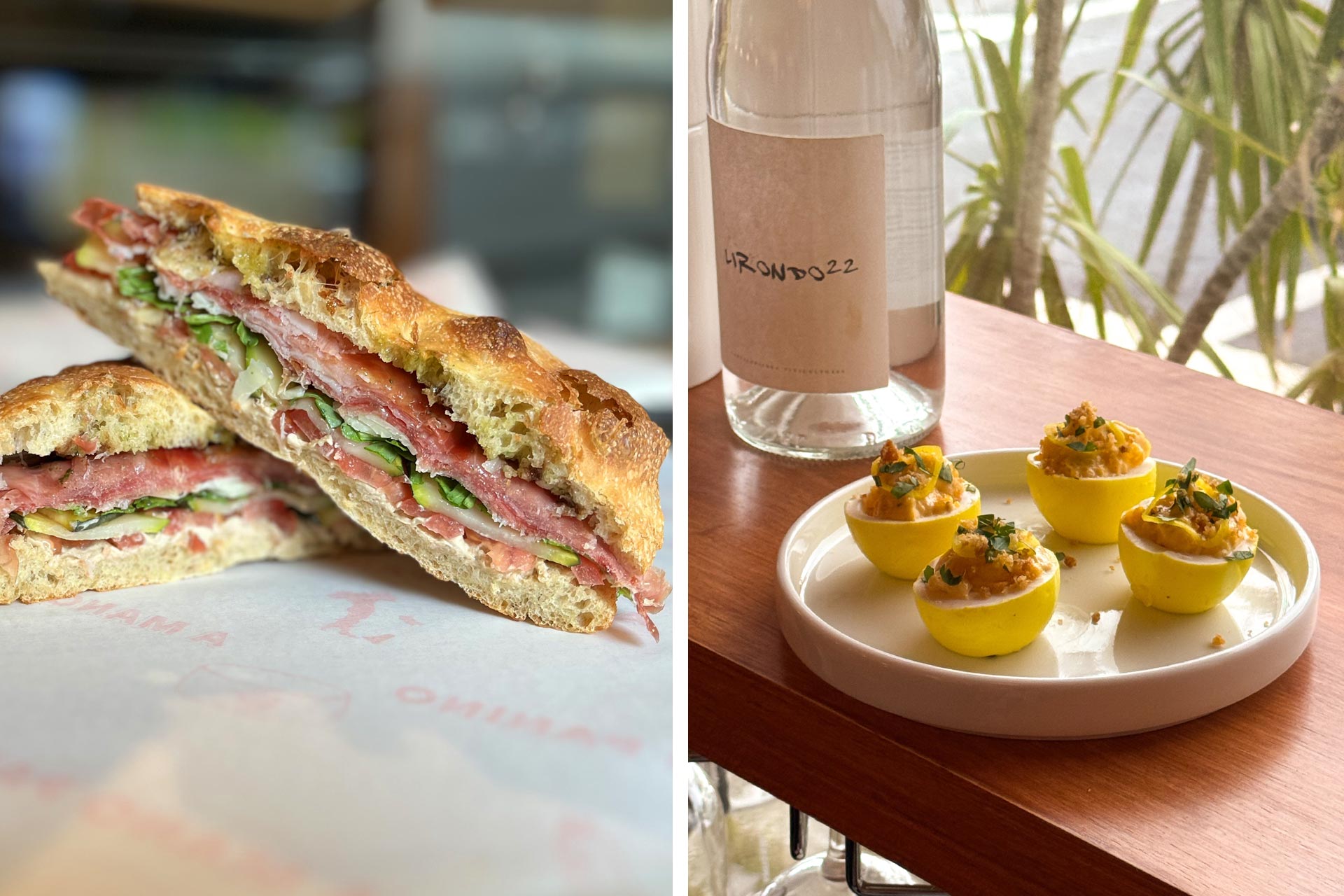  L'Alto sandwich from A Mano Panino and deviled eggs from Bar Citra. © Ashley Lamonte/A Mano Panino | © Bar Citra