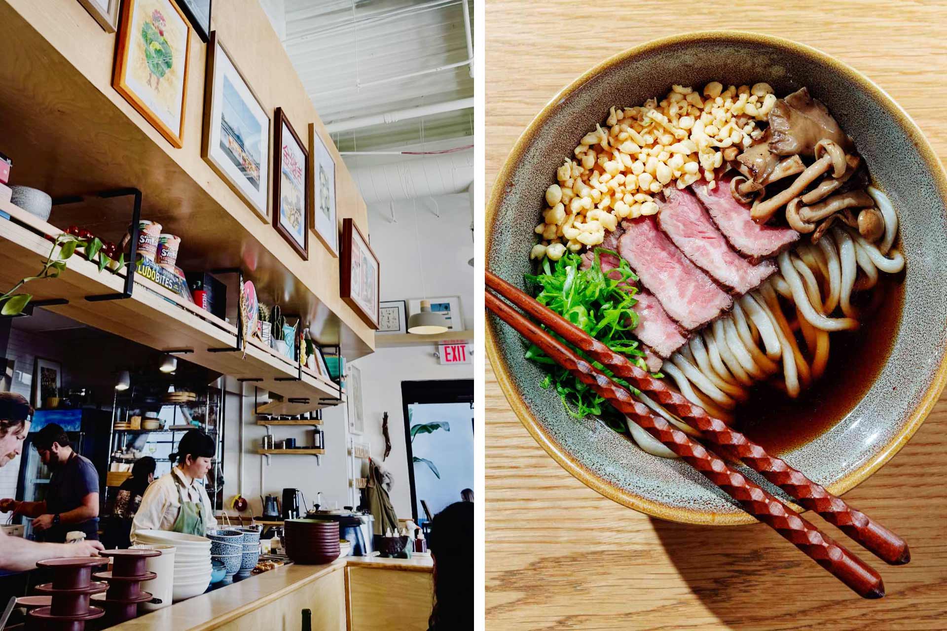 Kisser's open kitchen and beef tataki udon. © Leina Horii | © Cederic Angeles/Kisser