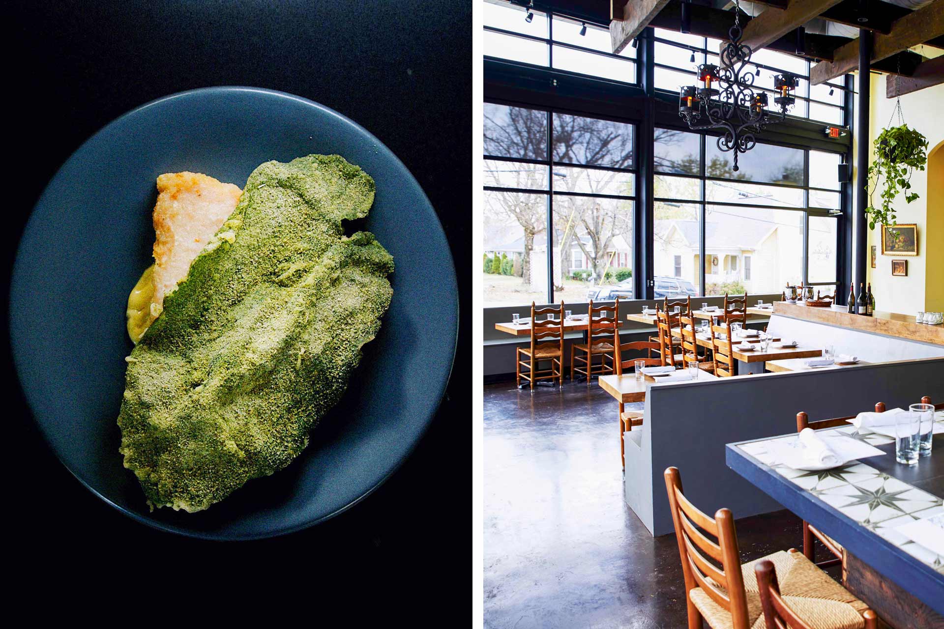 Endive, burnt onion, lovage is so much more than a salad and the inviting interior of Peninsula. © Peninsula