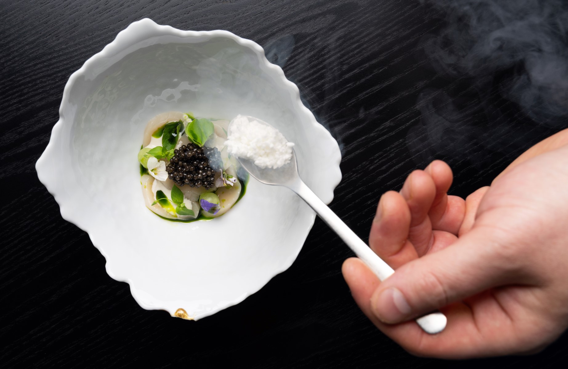 The final touches being applied to a dish at Bach & Nurup in Aalborg. © Samuel Kanu/Bach & Nurup