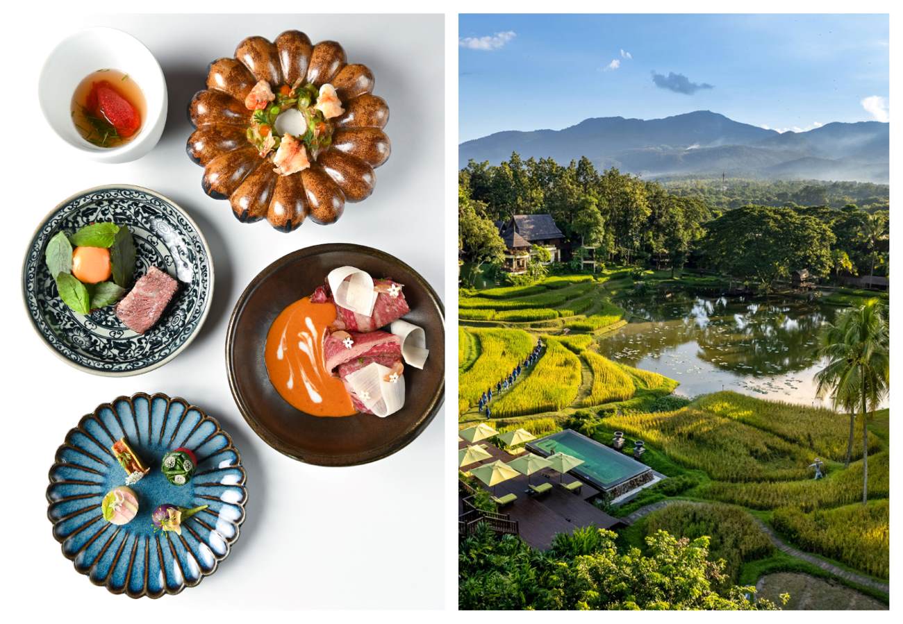 Nusara in Bangkok pairs refined cooking with views of Wat Pho, and the Four Seasons Resort Chiang Mai is a must, even if just for a cocktail overlooking the rice fields at the heart of the hotel grounds. © Nusara, © Four Seasons Resort Chiang Mai