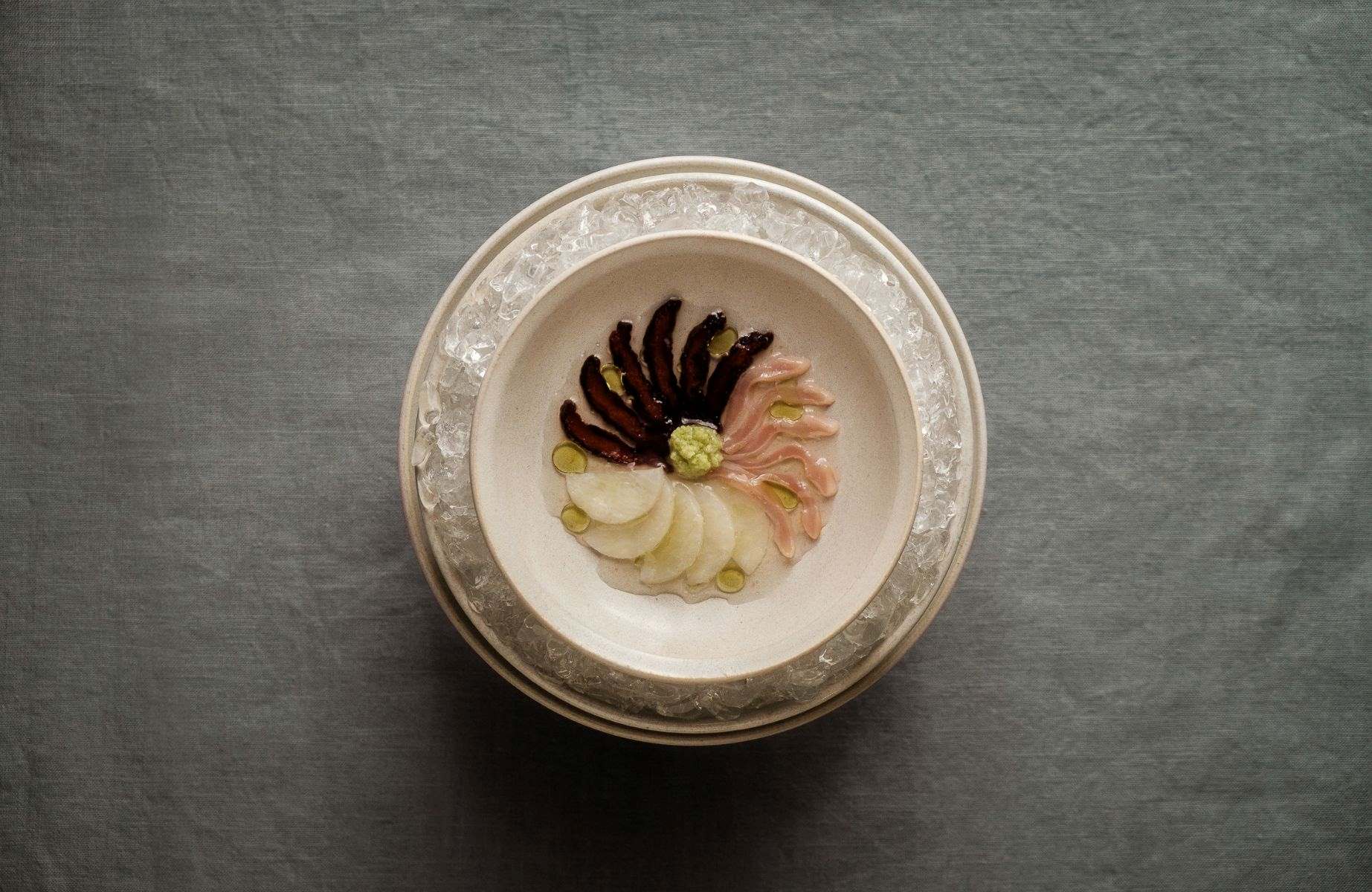 A dish from Kadeau Copenghagen, Denmark's latest Three-MICHELIN-Star restaurant. © Soren Kristian Reed/Kadeau Copenhagen
