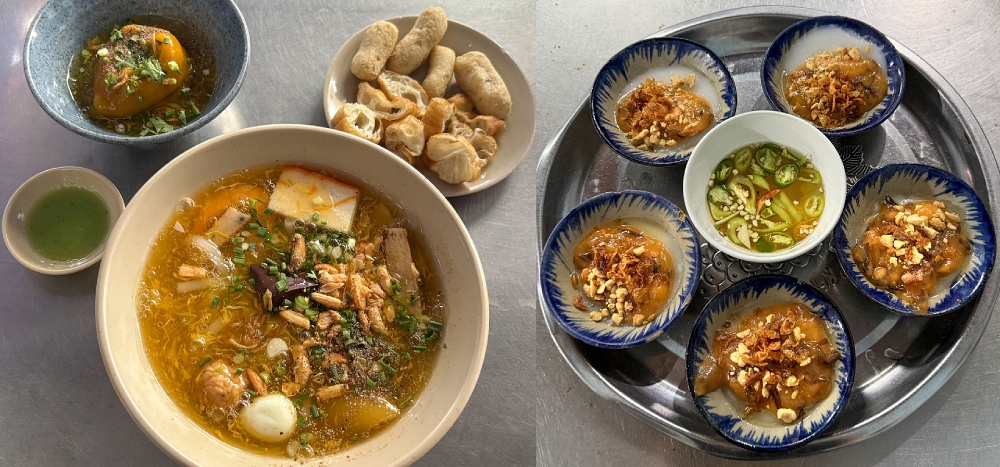 Bánh Canh Cua Bà Ba en Ciudad Ho Chi Minh y Bánh Bèo Bánh Bèo - Bánh Ä áop en Da Nang. © Guía MICHELIN