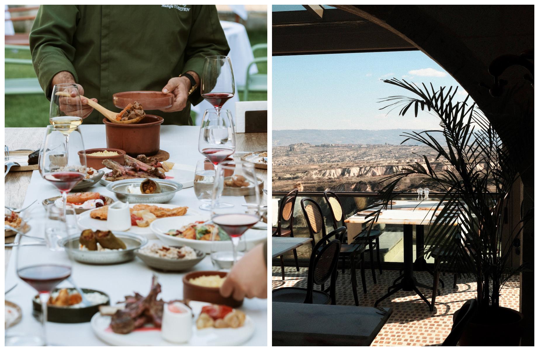 Set within the rock formations near Güvercinlik Valley, Moniq combines a sense of seclusion with expansive views over Cappadocia. © Moniq Restaurant