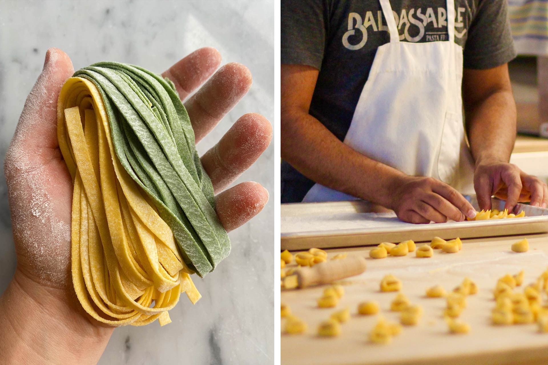 Fresh fettuccine and handmade tortellini. © Leandro Baldassarre/Famiglia Baldassarre