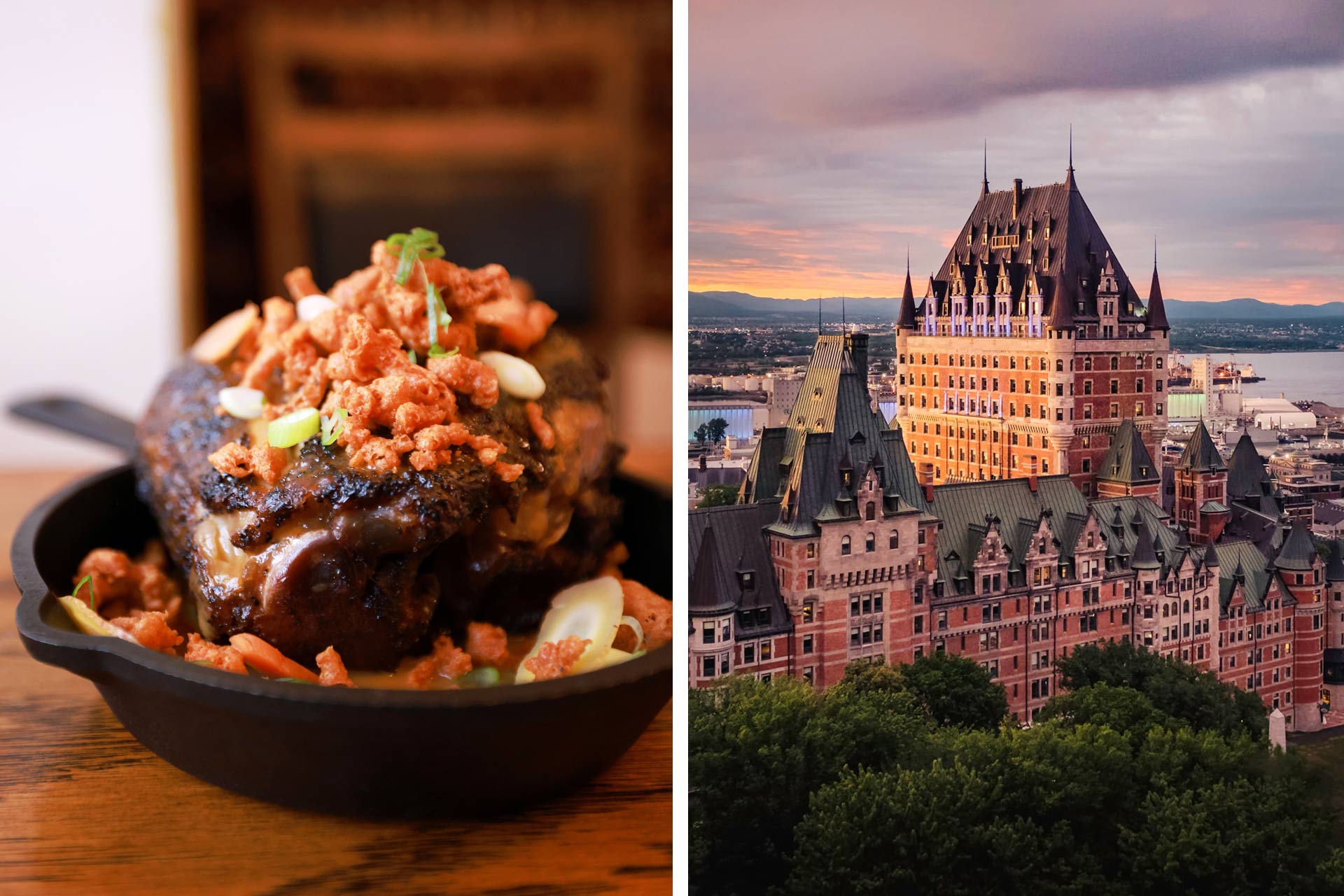 Get your fill of smoked meat at Saindoux Restaurant BBQ and then retire for the night at the famed Fairmont Le Château Frontenac.© Frederic Laroche/Saindoux Restaurant BBQ | © Fairmont Le Château Frontenac