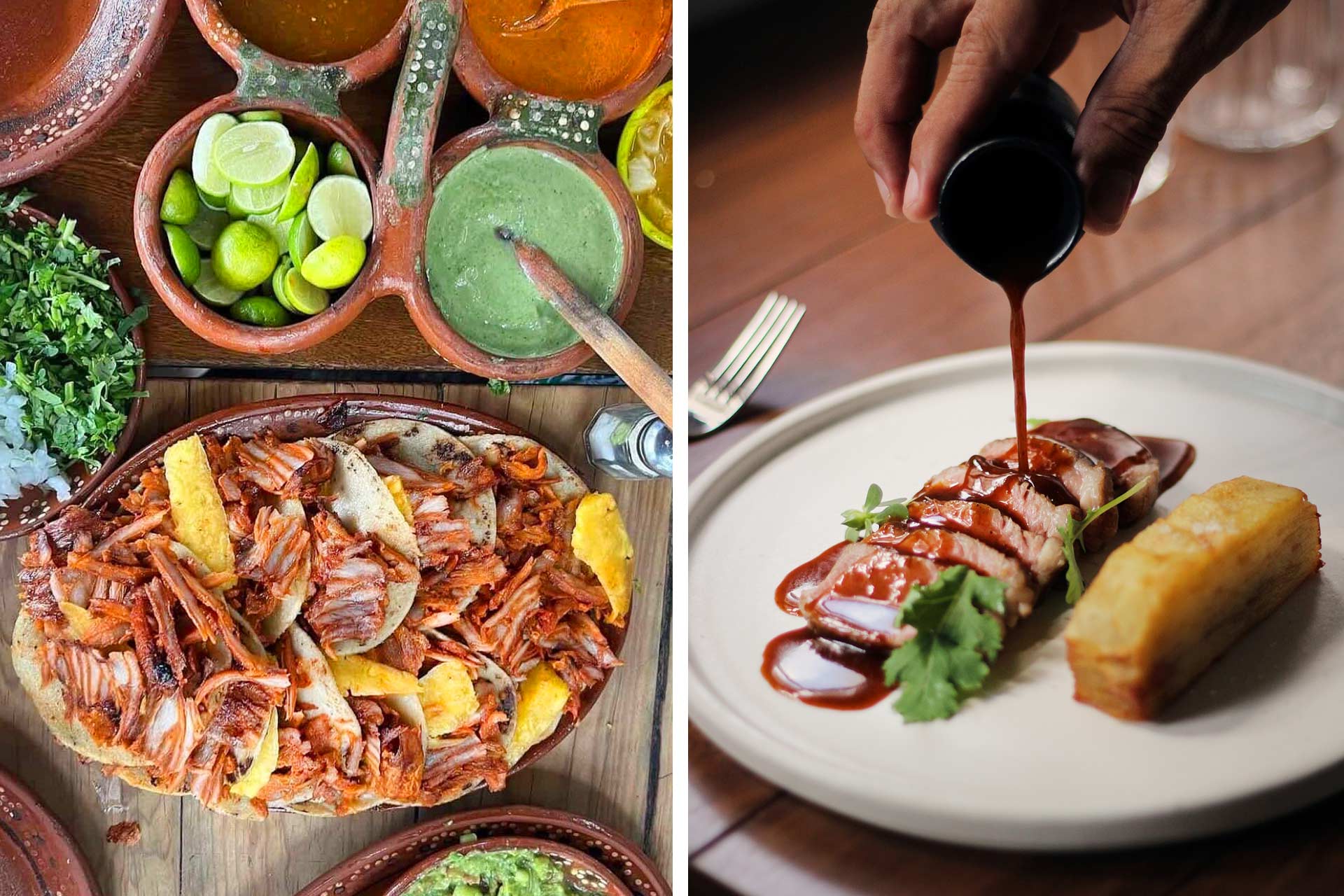 Pastor tacos from Pancho's Takos and the elegant plating at ICÚ. © Pancho's Takos | © Avimael Gutierrez/ICÚ