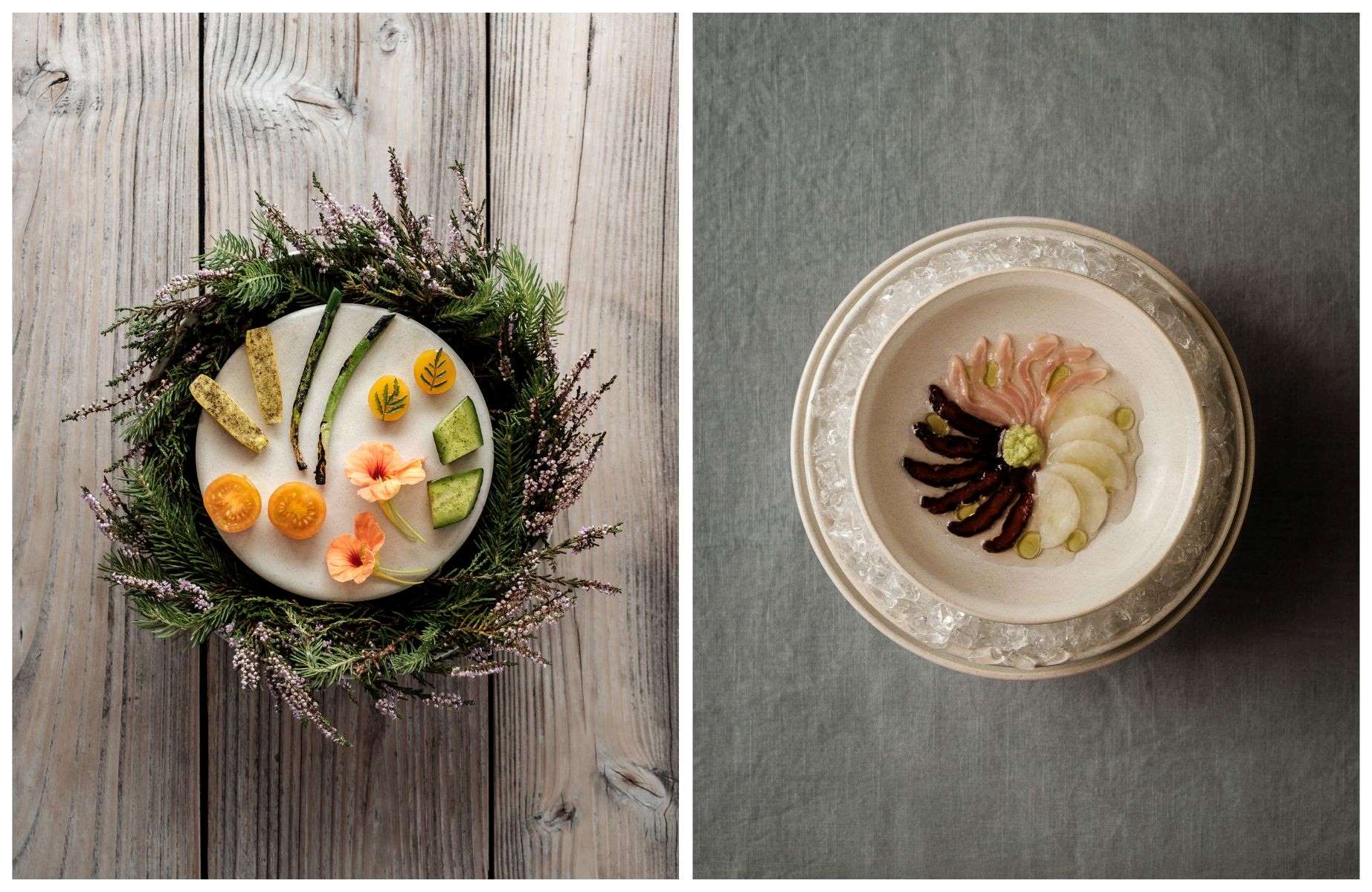 Particularly eye-catching dishes from the Bornholm and Copenhagen restaurants. © Soren Kristian Reed/Kadeau Bornholm, © Soren Kristian Reed/Kadeau Copenhagen