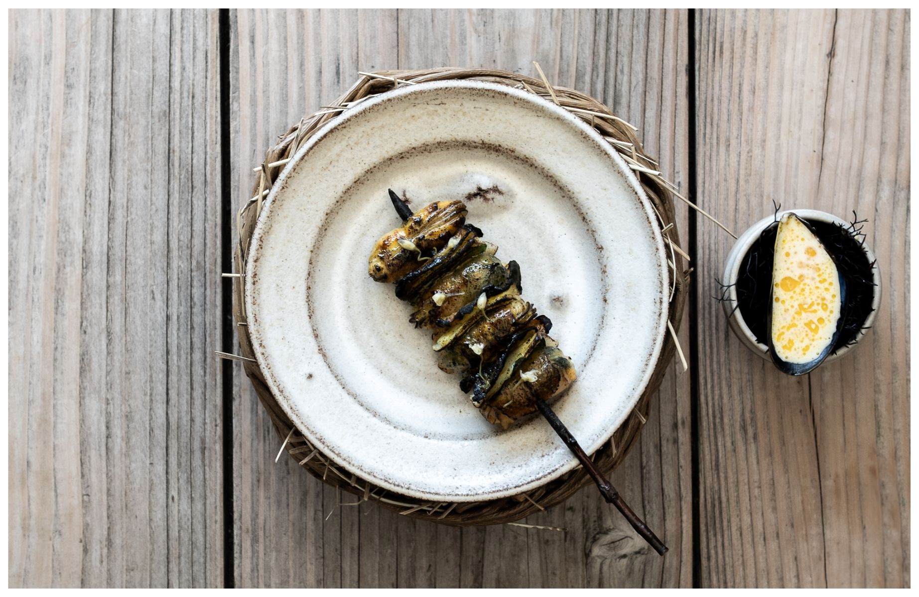 A mussel skewer from the Bornholm restaurant. © Soren Reed/Kadeau Bornholm