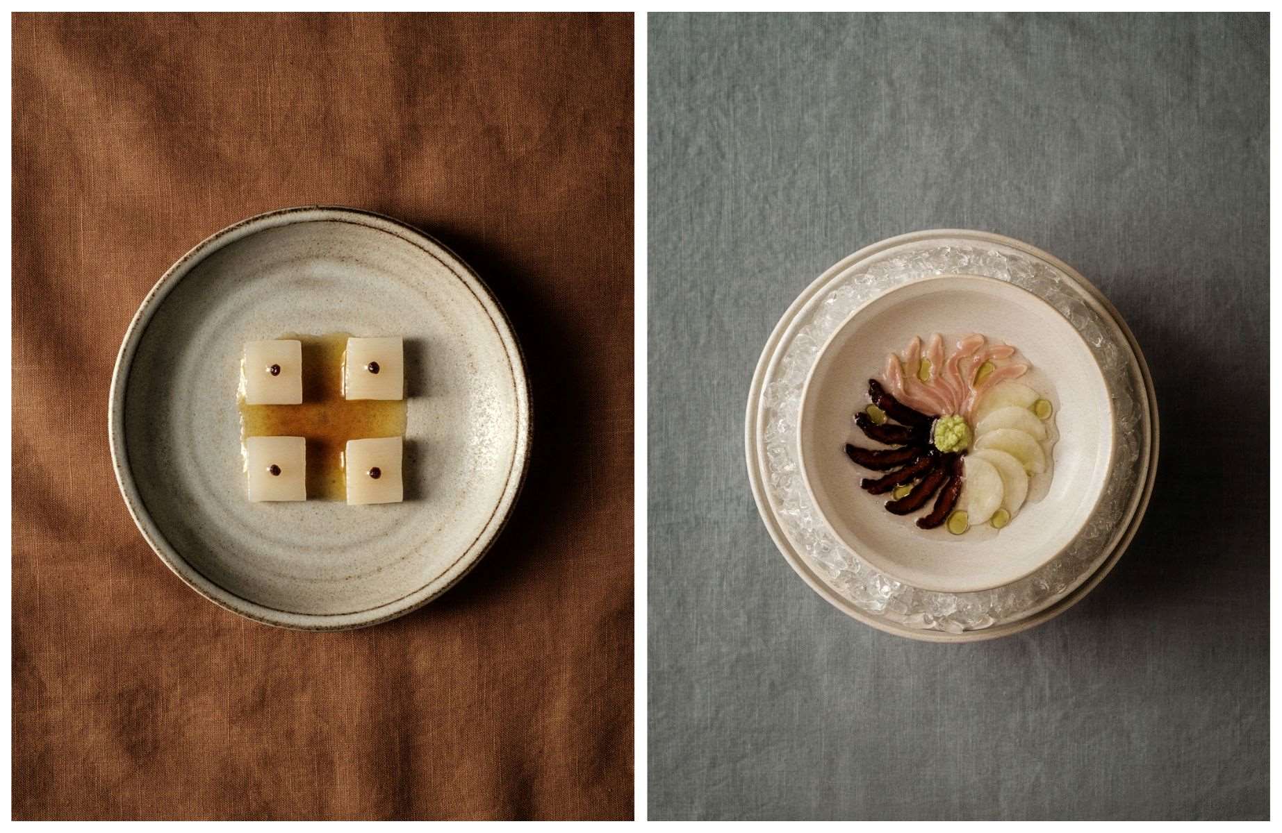 Two of Chef Nicolai Nørregaard's dishes that make the most of superb Bornholm produce. © Soren Kristian Reed/Kadeau Copenhagen