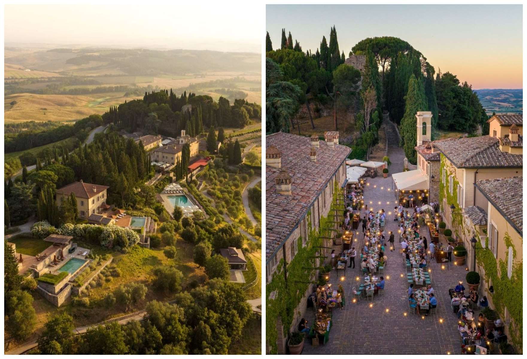 The jaw-dropping views surrounding Castiglion del Bosco, a Three-MICHELIN-Key hotel that feels more like a joyful Tuscan hamlet. © Castiglion del Bosco, A Rosewood Hotel