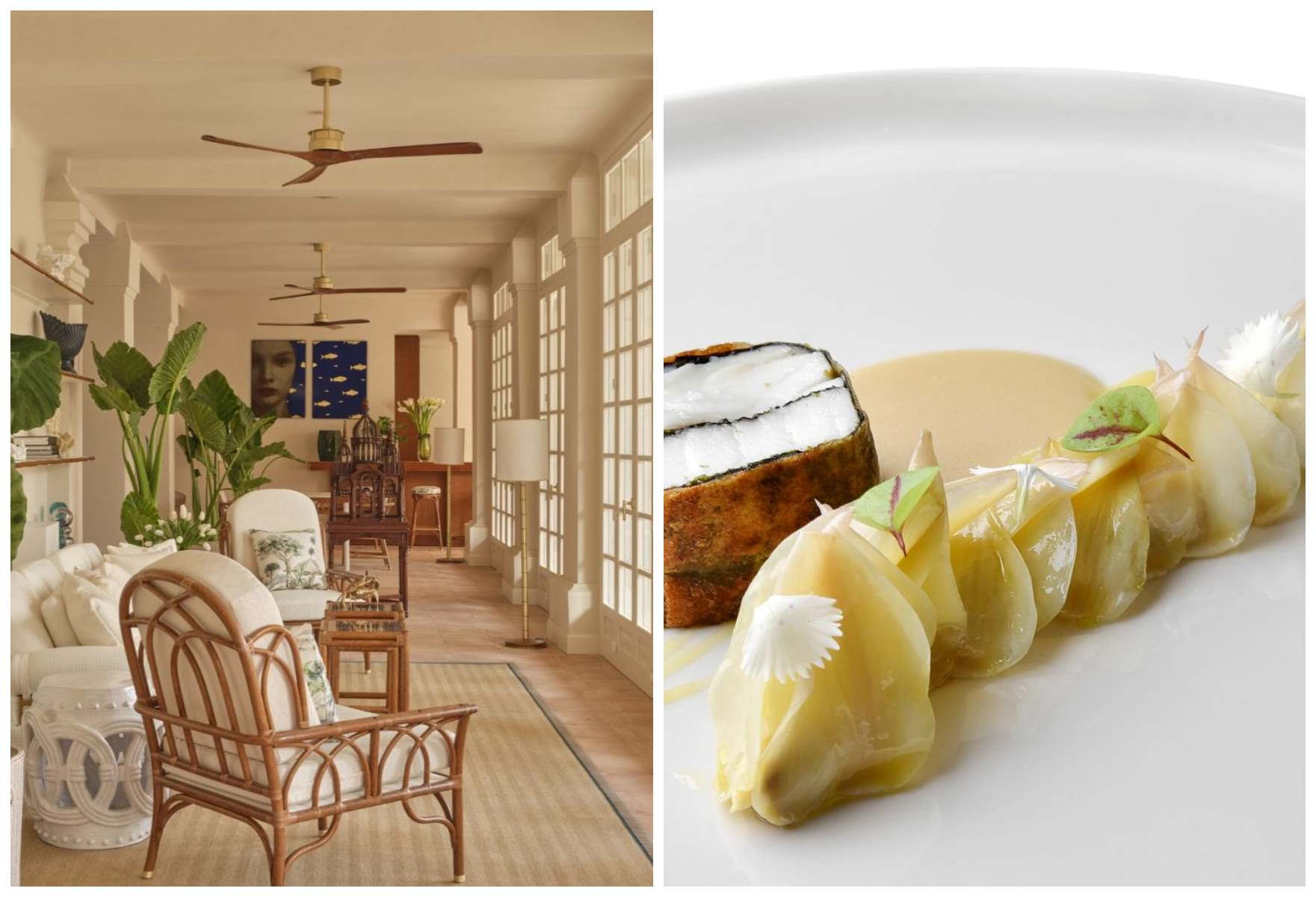 Pensione America serves up arty country club style, while the MICHELIN-Starred Sciabola nearby focuses on top-end seafood cuisine. © Pensione America, © Claudio Mollo/Sciabola