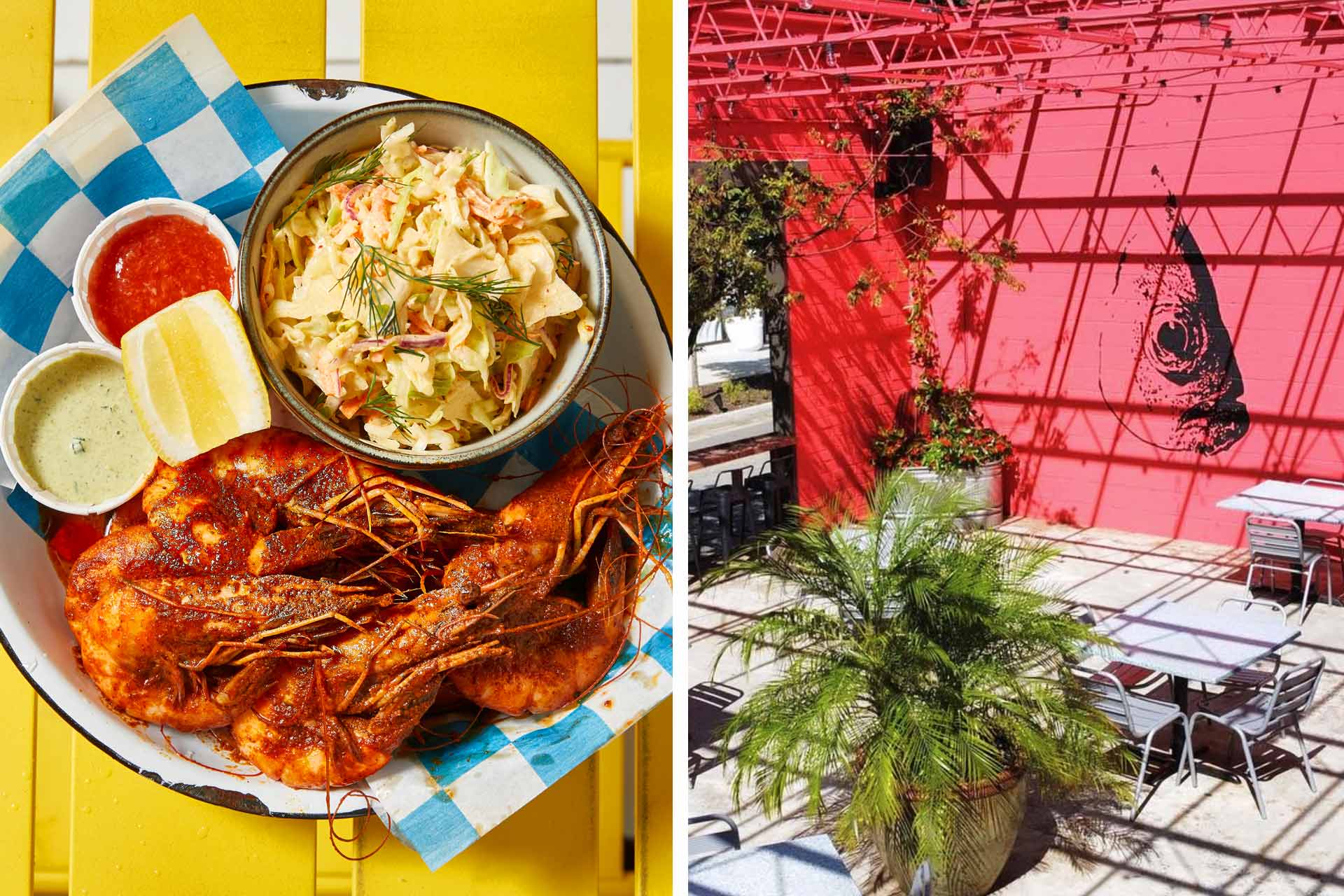 Order the peel-and-eat shrimp and snag a seat on the colorful patio at Fishmonger. © Bailey Garrot | © Jeremy Maier/Fishmonger