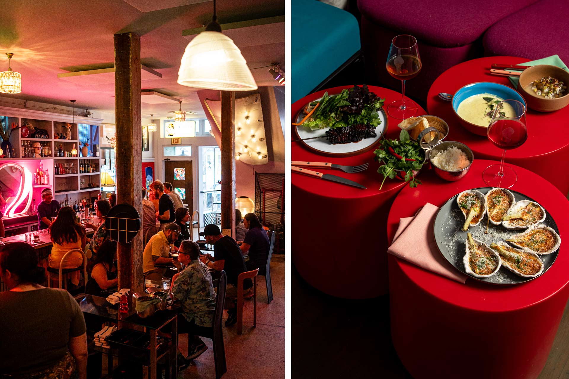 Hungry Eyes has a quirky, retro setting juxtaposed with a menu of modern dishes including baked oysters and a vibrant curry. © Stephanie Forrer | © Randy Schmidt/Hungry Eyes