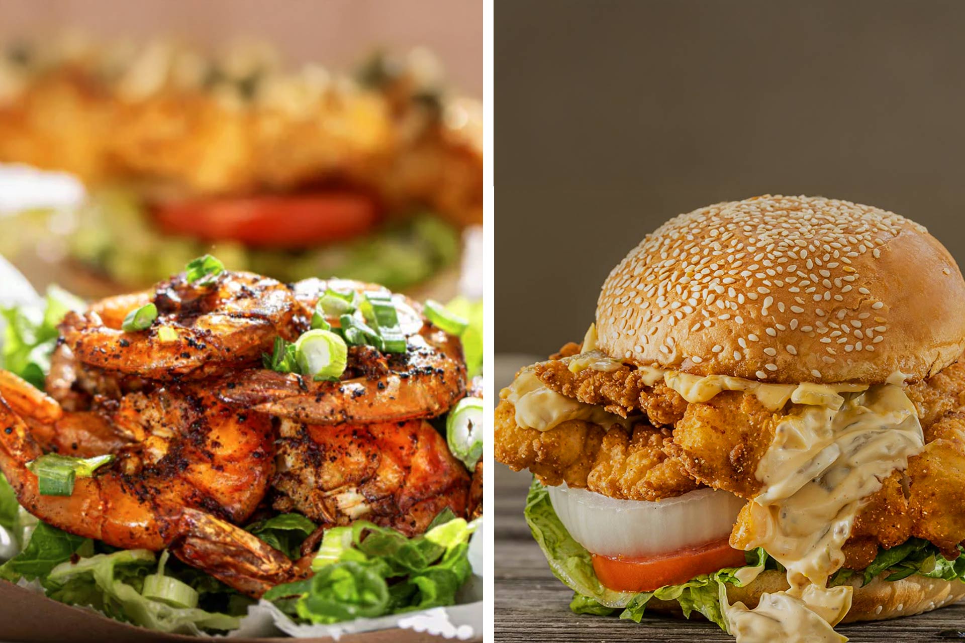 Shrimp and grouper sandwich are two popular picks at Big Ray's Fish Camp. © Big Ray's Fish Camp