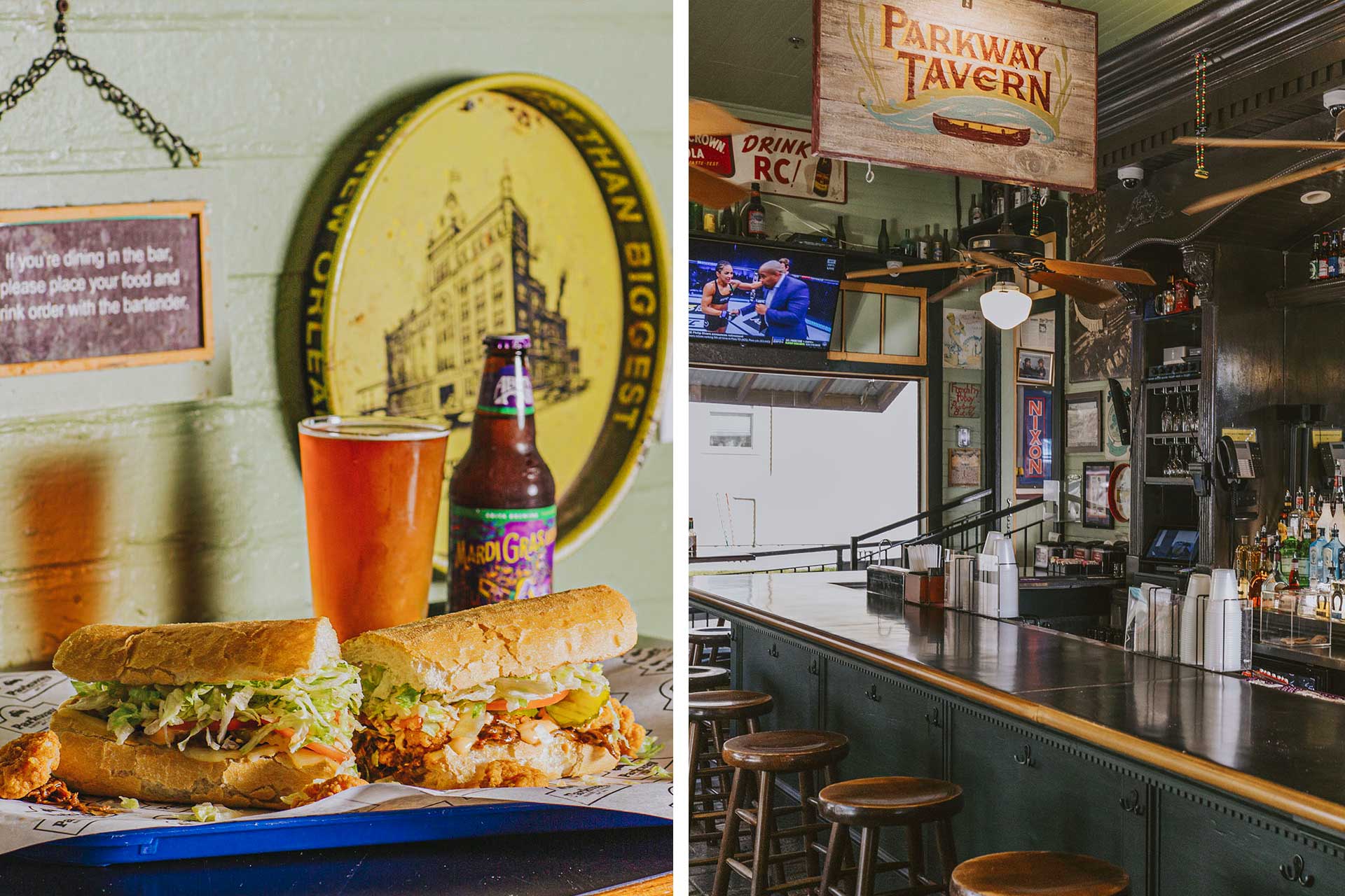 Few things beat a shrimp po'boy and a beer at Parkway Bakery & Tavern. © Parkway Bakery & Tavern