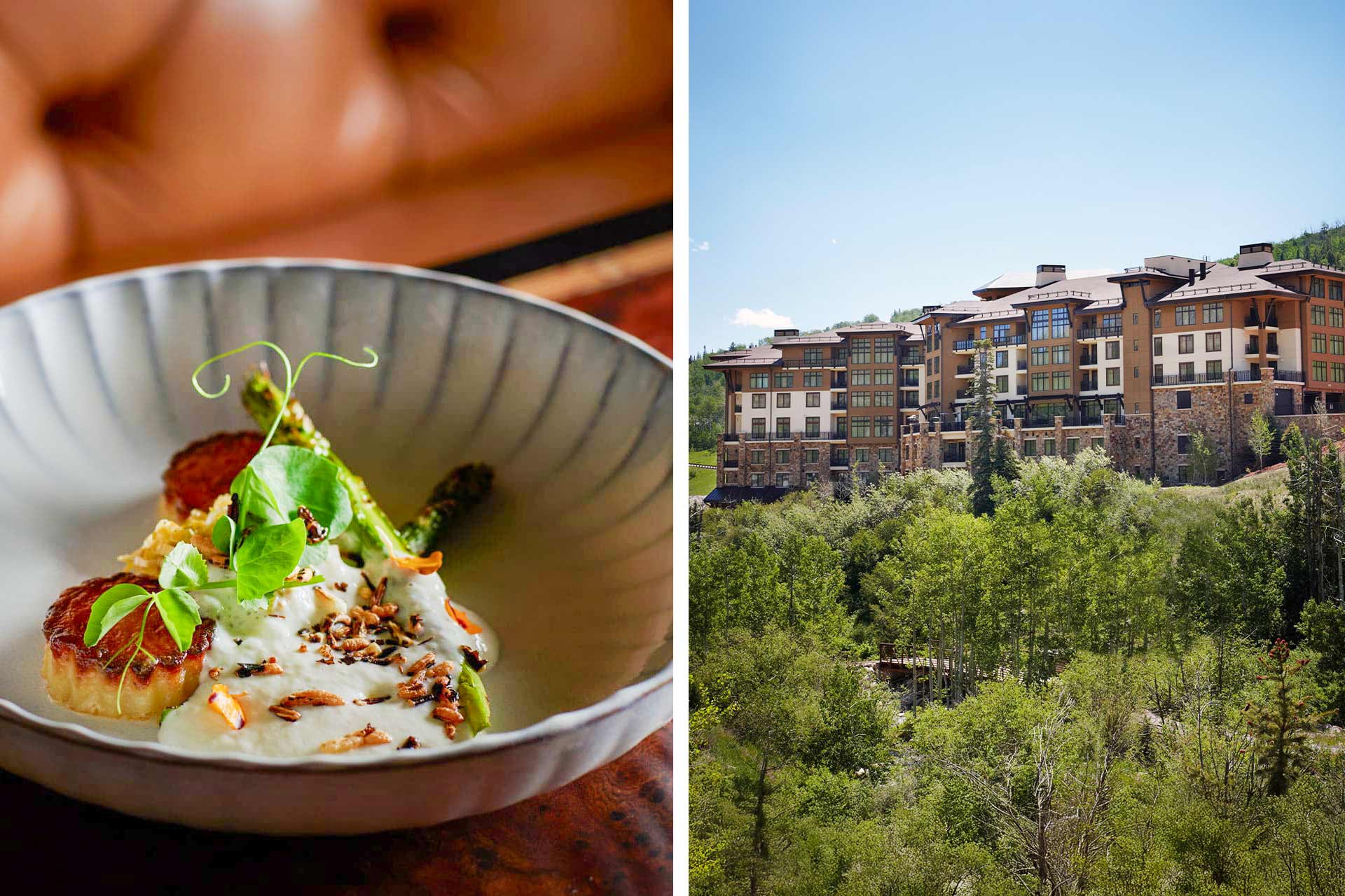 Enjoy a delicious scallop dish at Prospect. Viceroy Snowmass is lush in the summer. © Shawn O'Connor/Prospect | © Viceroy Snowmass