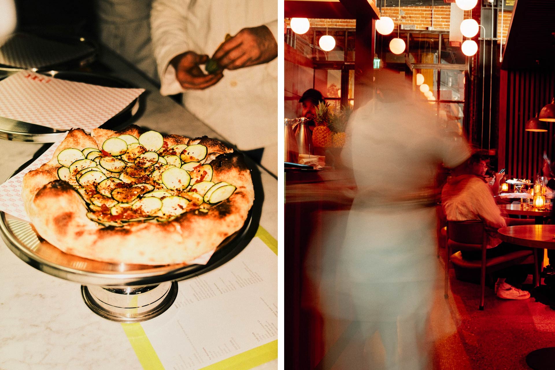 Thinly sliced zucchini tops a pizza at Lynx. © Matt Britos/Lynx