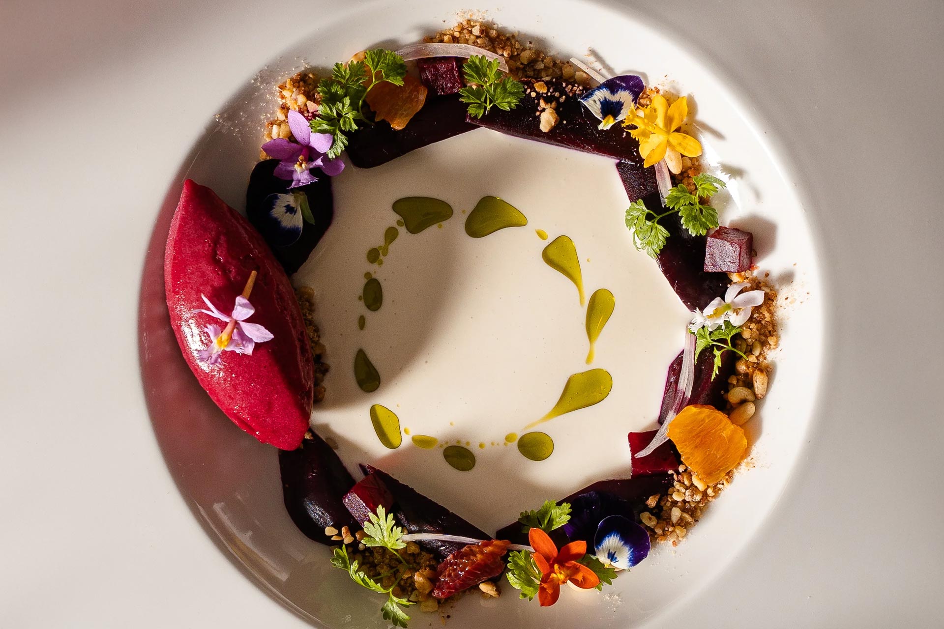 Beets, served three ways, is a signature dish at Mutra. © Adir Avivi/Mutra
