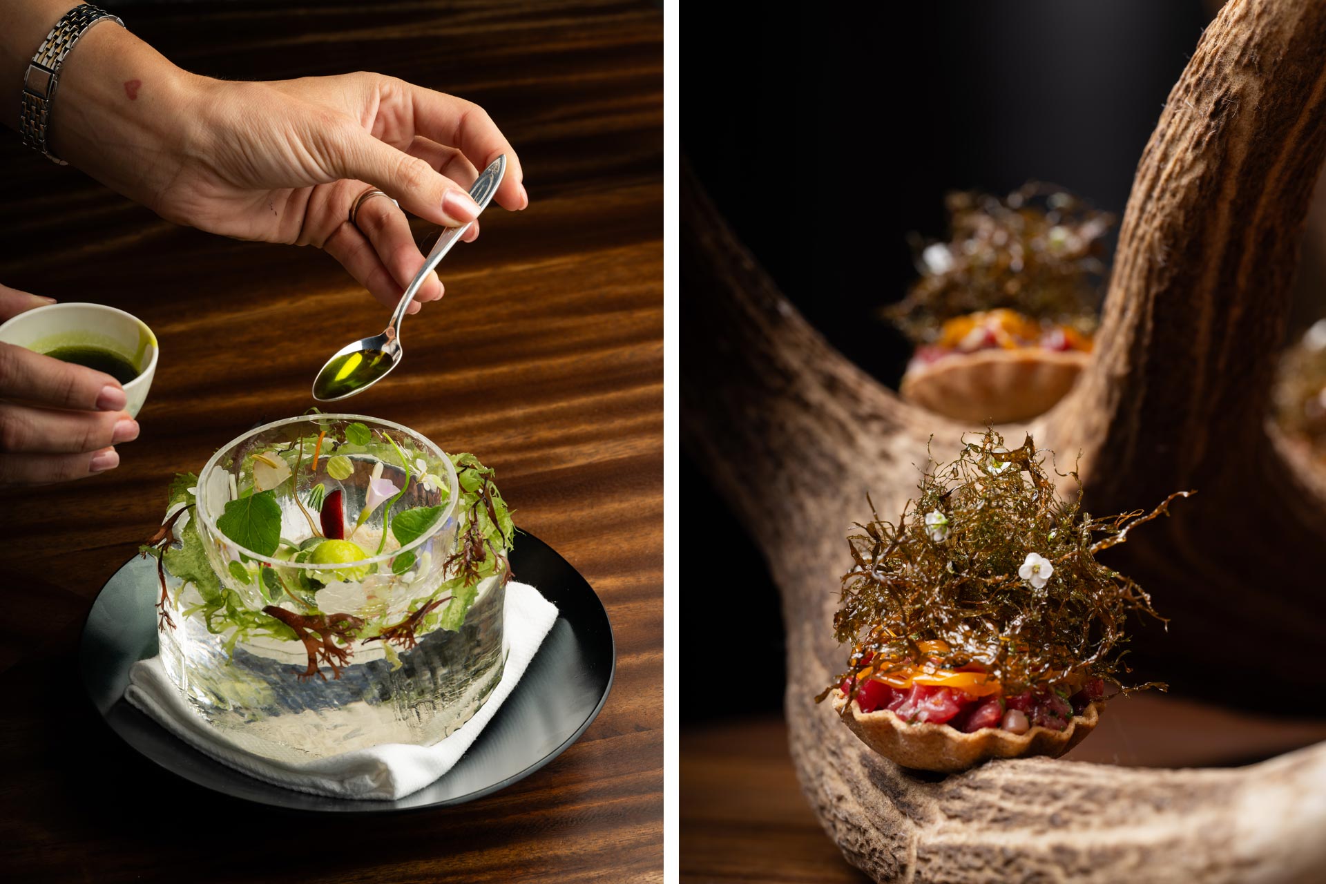 Spring in Sonoma and venison tartare served on its antlers. © Colin Peck & Adahlia Cole