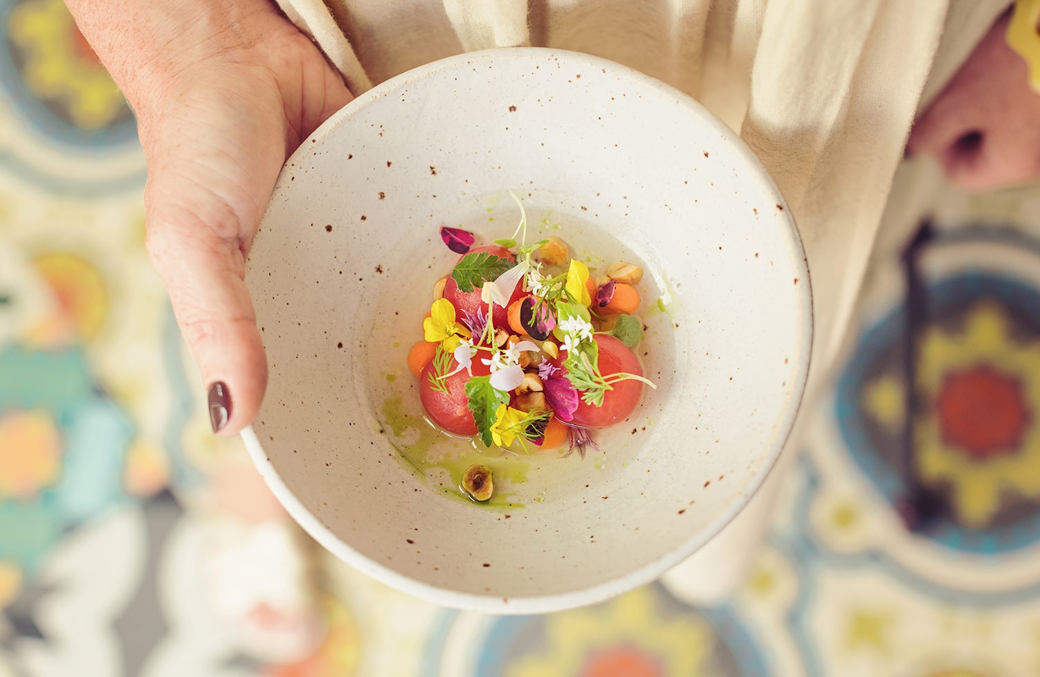 A bright, colourful creation from Chef Richard Swale of Allium at Askham Hall. © Tiree Dawson/Allium at Askham Hall