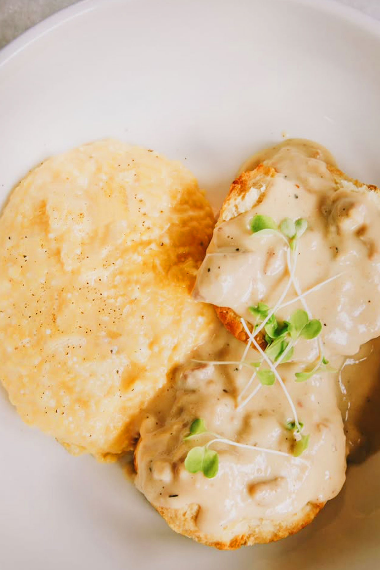 Biscuits and gravy are a staple at Elvie's in Jackson, Mississippi. © Elvie's