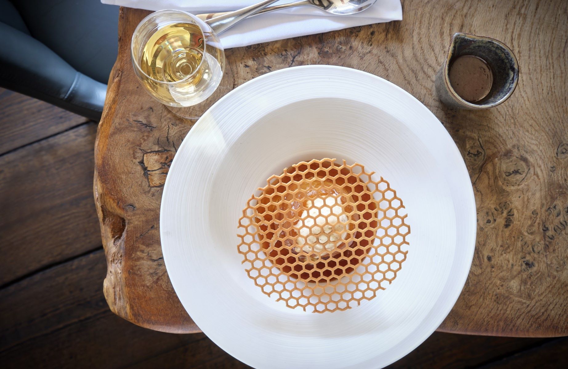 Braeburn Apple Tarte Tatin, Calvados Caramel Sauce, Vanilla Bean Ice Cream at The Wildebeest, Stoke Holy Cross. © Keiron Tovell/The Wildebeest