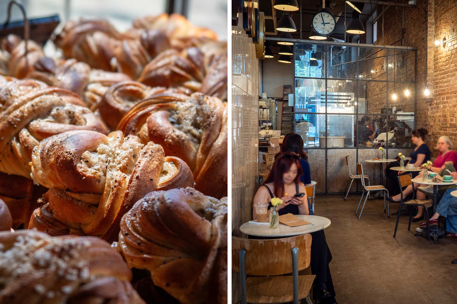 Enjoy a fresh cardamom bun or semlor (buns filled with almond paste and whipped cream) and coffee in Fabrique's calming atmosphere. © Thomas Robert Clarke Photography / MICHELIN Guide
