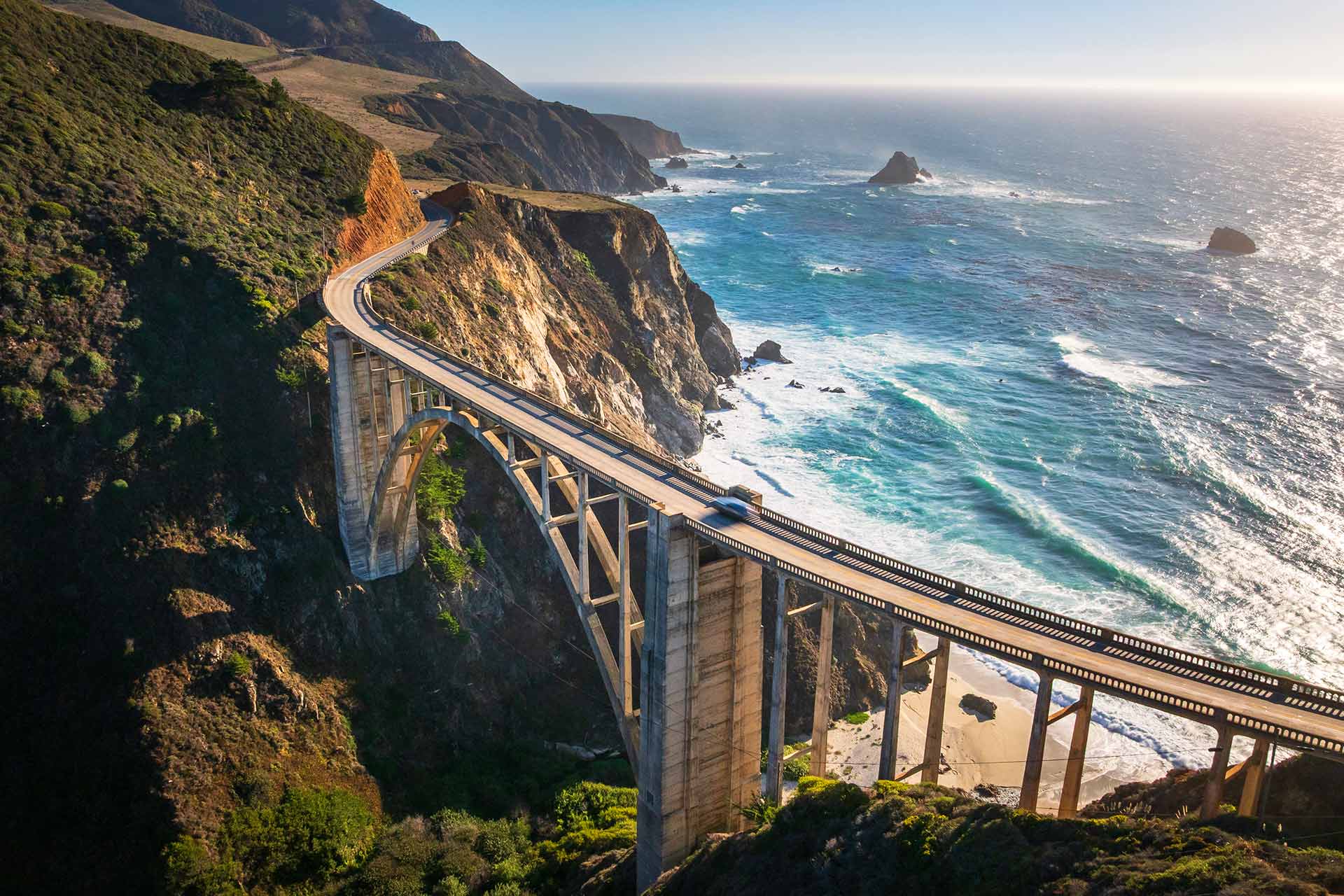 Aerial view of the Bixby Creek Bridge on Highway 1. © Chenxiaoyang/Adobe Stock