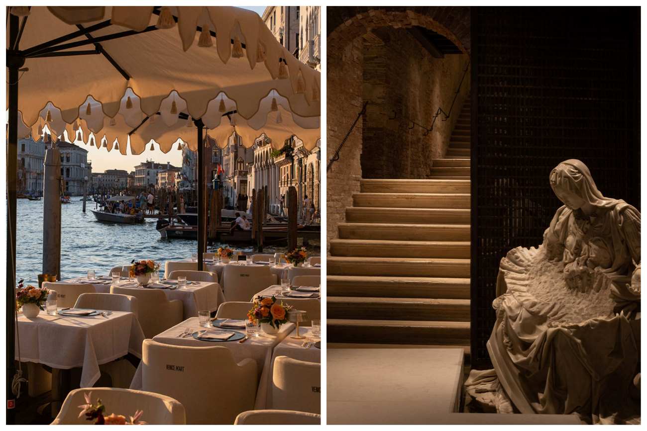 At Venice Venice Hotel, the day ends with lagoon views from the waterside terrace before giving way to art-filled suites housed within one of the city’s oldest palazzi. © The Venice Venice Hotel