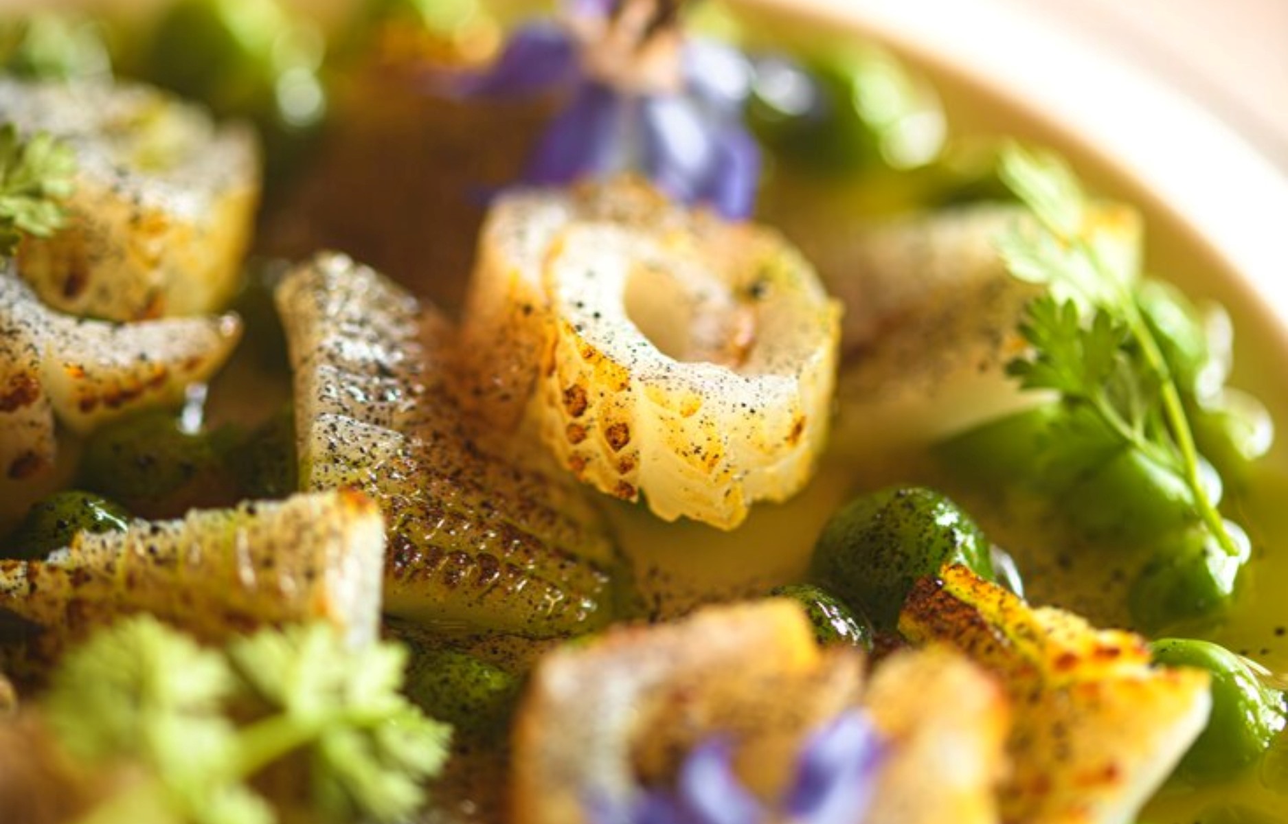 Un piatto che gioca con sfumature vegetali, consistenze delicate e grande precisione tecnica. © Thelema - Maison de Cuisine