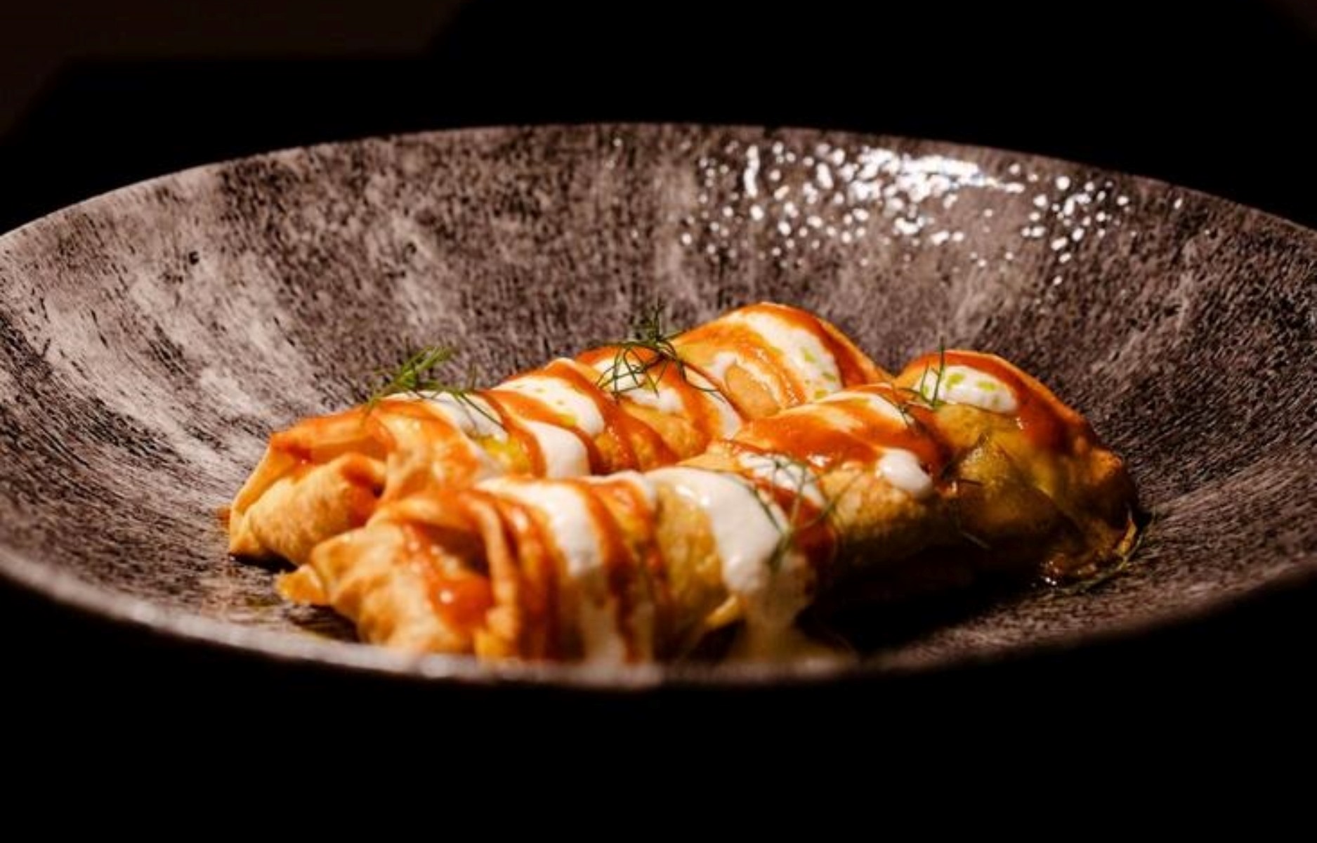 Cannelloni e salsa vellutata in un piatto che unisce tradizione e raffinatezza. © Entroterra Trattoria Sostenibile