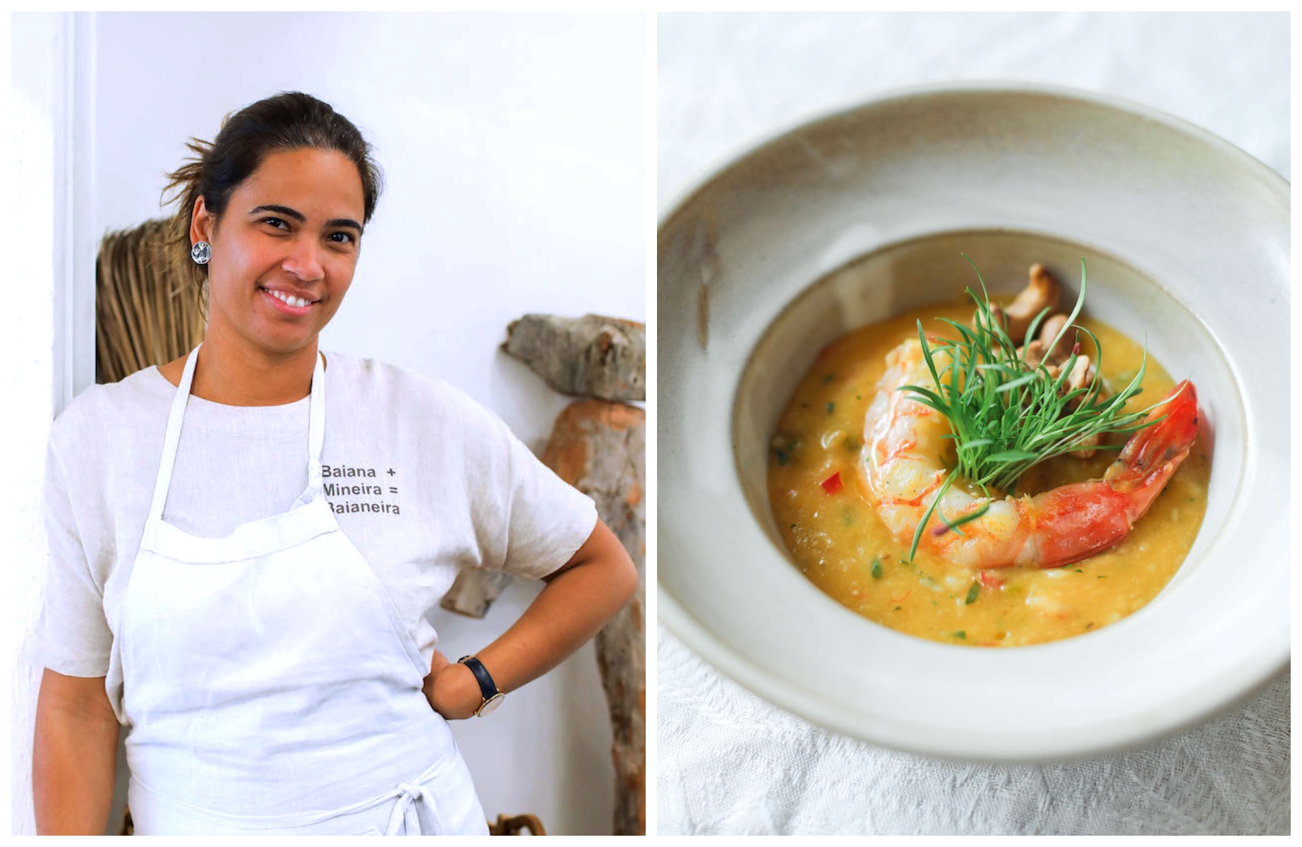 Ao unir referências da Bahia e de Minas Gerais em seus pratos, a chef Manuelle Ferraz criou uma cozinha que rompe com antigas hierarquias entre o popular e o sofisticado. © Madelaine Seagram/A Baianeira - MASP