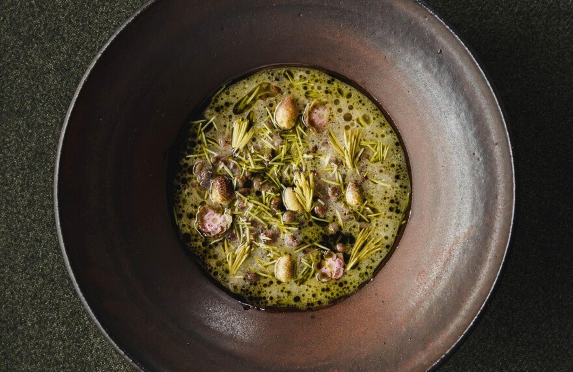 Brodo aromatico con erbe, legumi e note vegetali . © Lemelae